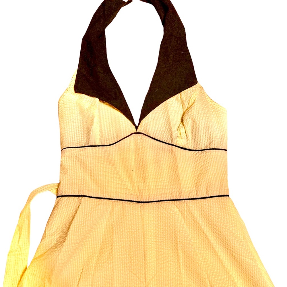 Yellow Halter Fit-and-Flare Dress with Black Trim